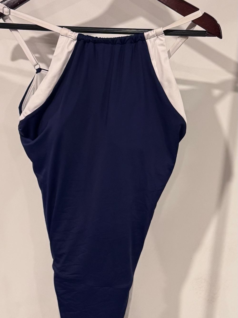 Navy and White High-Neck One-Piece Swimsuit